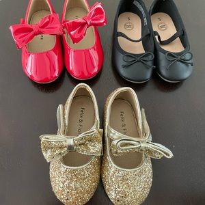 3 Pairs of Toddler Girl Size 5 Shoes (gold, red & black)
